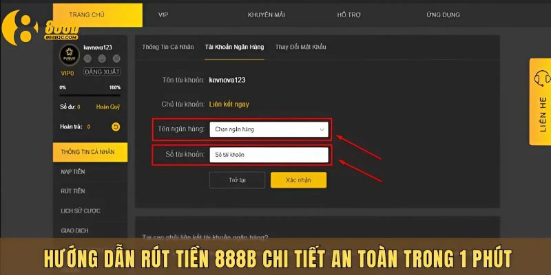 Các bước rút tiền 888B đơn giản an toàn